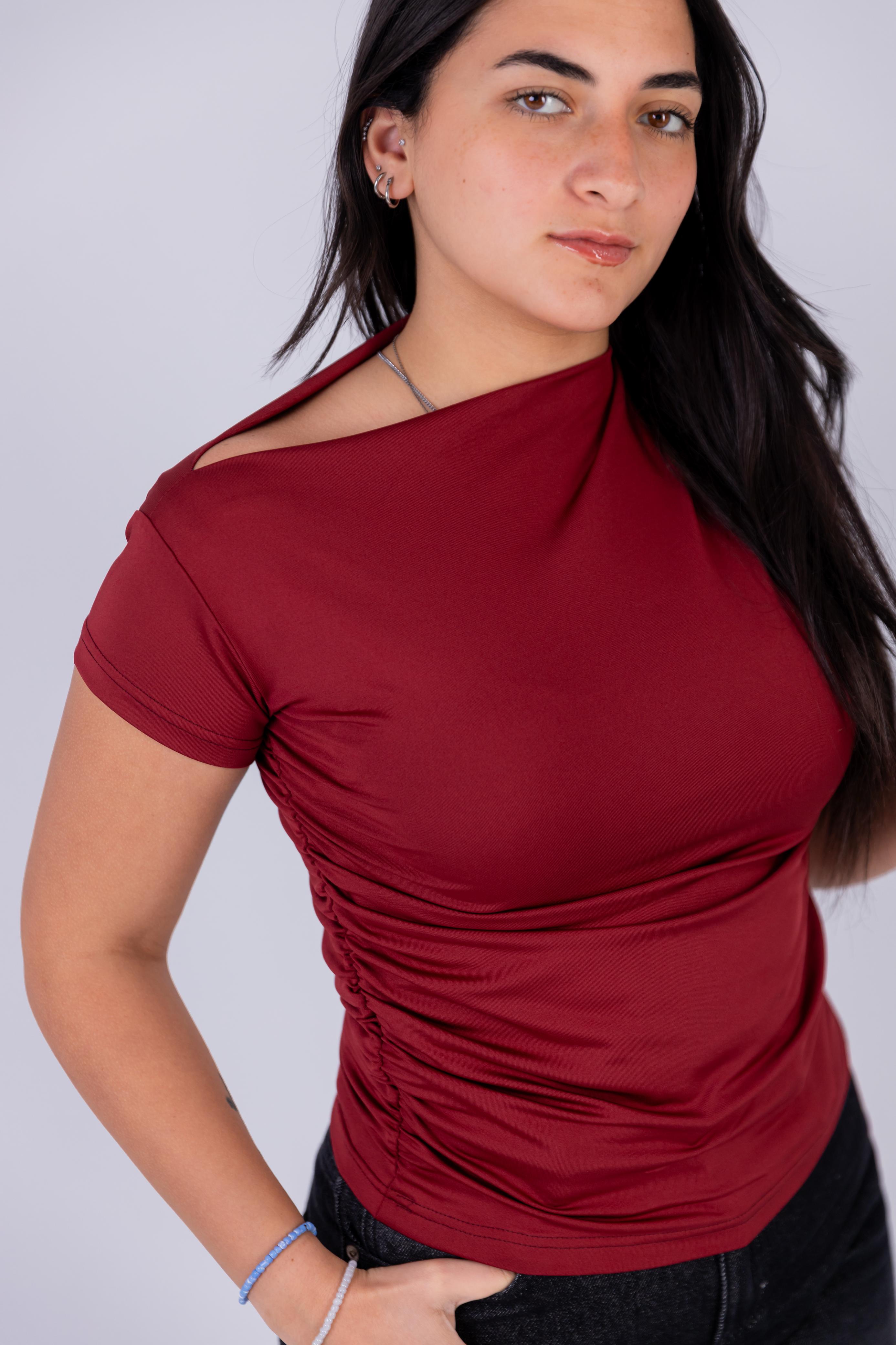 The Jay one shoulder top-BURGUNDY