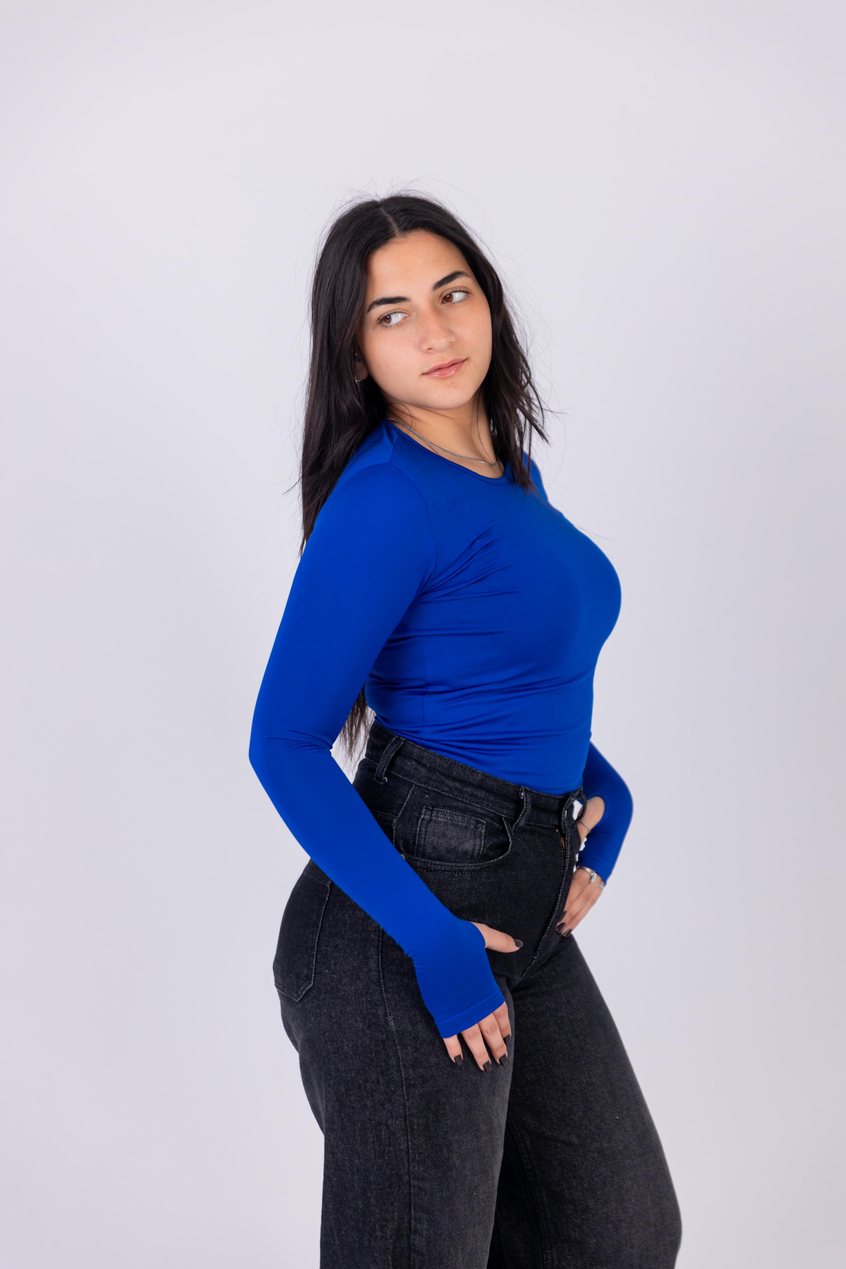 Round Long Sleeve top-BLUE